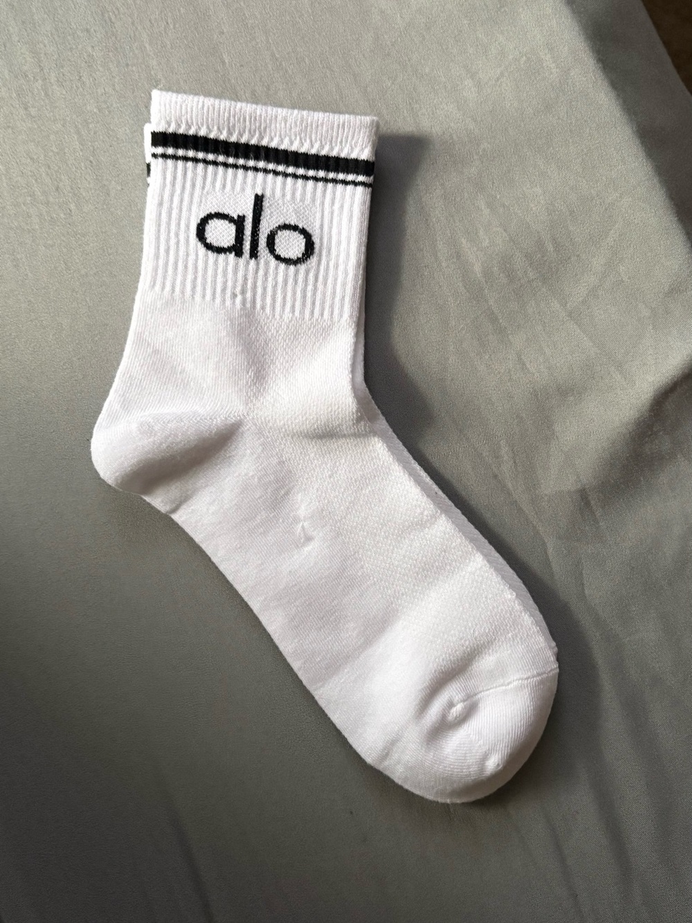 ALO Yoga White Crew Athletic Socks with Black Logo